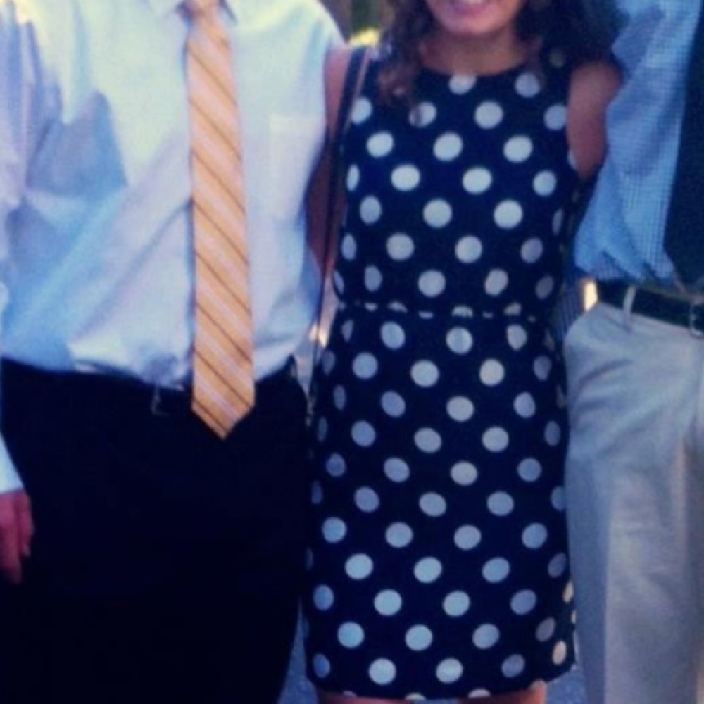 Navy and white polka dot dress